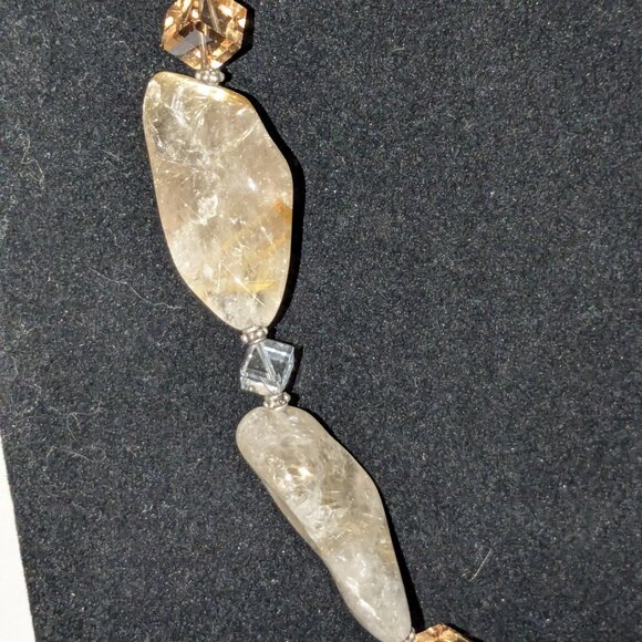 Rutilated Quartz Glass Beaded Ornate Sterling Silver Clasp Statement Necklace - Picture 4 of 7